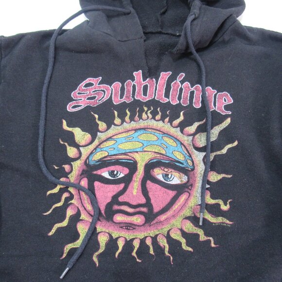 Sublime Hooded Cropped Sweatshirt Sun Logo Black Womens M Punk Skater Emo Y2K - Picture 2 of 6
